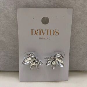 David’s Bridal Marquise Crystal Cluster Stud Post Silver Plated Earrings NEW